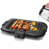 Aigostar Tasty – Grill sin humo, plancha de asar, barbacoa eléctrica para interiores, 2000W, tamaño compacto, uso con agua: evita manchas y humo, bandeja recoge grasa, termostato.