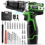 Taladro Atornillador 12V, Ginour Destornillador Eléctrico, 18+3 Ajuste de Par, 34 Accesorios, 25N.m Par Máx, 2.0Ah Li-ion Batería, Mandril de Bloqueo 10mm, Para taladrar paredes, madera, metal