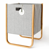 LA JOLIE MUSE Cesta de Almacenamiento Moderna de Tela de Tweed, Gris Claro, Cesta de Ropa Sucia Grande de Estilo Urbano de 19.7 pulgadas, Contenedor Organizador Multiuso con Marco de Bambú