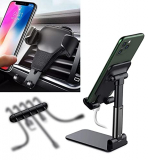 Soporte Móvil Coche, Soporte Télefono Móvil Coche por Gravedad para Rejilla del Aire, Multiángulo Soporte Dock Base Plegable Portátil-Clips de Cable-para la mayoría teléfonos móviles