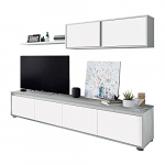 Habitdesign Mueble de Salon Moderno, Modulos de Comedor, Modelo Alida, Acabado en Blanco Artik y Gris Cemento, Medidas: 200 cm (Ancho) x 43 cm (Alto) 41 cm (Fondo)