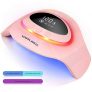 YARUIKE Lámpara de uñas Lampara Secadora de Uñas LED/UV,Con sensor automático y luz ambiental,temperatura ajustable 60%/80%/100%,Cura la Luz en 4 modos 30s/60S/90S/120S,con 2 palos de lijado,72W