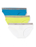 Calvin Klein 3pk Bikini Estilo Ropa Interior, Tapestry Teal/White/Citrina, S (Pack de 3) para Mujer