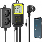 Controlador de Temperatura Refrigeración/Calefaccion Regulador 2500W WiFi Digital Termostato con Sonda para Pecera/Cría de Incubación/Fermentación, App Control Remoto, Amazon Alexa/Google Assistant