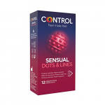 Control Preservativos Sensual Dots & Lines – Caja de condones, con puntos y estrías para la estimulación, lubricados y estriados, ajuste perfecto, sexo seguro, 12 unidades