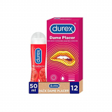 Durex Pack Preservativos Dame Placer 12 Condones + Durex Lubricante Sabor y Aroma Fresa de Base Agua – 50 ml