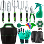 LUCKSET Juego de herramientas de jardín de 32 piezas,herramientas de jardín con bolsa, de acero inoxidable, paleta, pala, rastrillo, set de accesorios para el cuidado del jardín