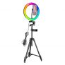 NEEWER 10 Pulgadas Anillo de Luz RGB para Selfies con Soporte para Trípode, 29 Modos de Colores Anillo de Luz LED USB Regulable con Control Remoto de 433 MHz y 2 Soportes para Teléfono