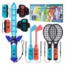 9 en 1 Kit de Accesorios para Nintendo Switch Sports, Accesorios para Juegos Nintendo Switch con Raquetas de Tenis, Palos de Golf, Correa de Pierna de Fútbol, Muñequeras, Espada de Juego