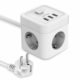 JSVER Cube Enchufe USB con 3 Puertos de USB y 3 Tomas Regleta Proteccion Sobretension Enchufe Alargador Multiple Carga para Samsung iPad iPhone Tablets – Cable 1.5 m Blanco