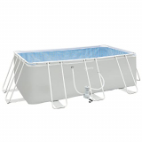 Outsunny Piscina Desmontable Tubular 440x240x122 cm Piscina Rectangular de Exterior con Depuradora de Cartucho 4.000 L/H Mangueras Longitud 100 cm y Marco de Acero Gris