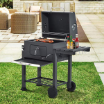 Outsunny Barbacoa de Carbón Vegetal con Ruedas Estantes Parilla Barril Carro de BBQ Picnic Acampada Smoker Ahumador de Carbón 115x56x108cm