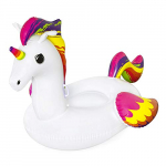 BESTWAY – Unicornio de Fantasía Hinchable 224 x 164 cm Para 1 Adulto Con Asas de Agarre Laterales Blanco con detalles Arcoíris Válvulas de Seguridad y Parche de Reparación