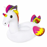 BESTWAY – Unicornio de Fantasía Hinchable 224 x 164 cm Para 1 Adulto Con Asas de Agarre Laterales Blanco con detalles Arcoíris Válvulas de Seguridad y Parche de Reparación