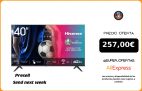 HISENSE 40A5600F TV televisión Smart TV 40 pulgadas,Led TV,FHD,VIDAA,Diseño sin bisel,USB HDMI,Soporte Youtube Netflix|Smart TV|
