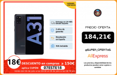 Samsung Galaxy A31, smartphone android, 4GB+64/128GB, pantalla 6,4″ FHD+, batería 5000 mAh, 4 cámaras, Octa core, Samsung Knox|Teléfonos móviles|