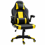 Vinsetto Silla Gaming Ergonómica Silla de Oficina Giratoria con Altura y Reposabrazos Ajustables Reposacabezas Cojín Lumbar Cuero Sintético 70x71x114-122 cm Amarillo