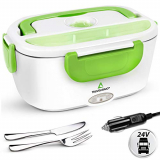 TRAVELISIMO Fiambrera Electrica Solo para CAMIÓN 24V, Calienta Comida en Minutos, Fiambrera Termica Termo Comida Caliente Acero Inoxidable 1.5L 40W, Tartera Electrica Portatil Tenedor y Cuchillo