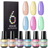 ROSALIND 7ml Esmaltes Semipermanentes de Uñas en Gel UV LED, 6pcs Kit de Esmalte de Uñas Serie de Caramelos Azul Claro Rosa