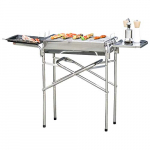Outsunny Barbacoa de Carbón de Acero Inoxidable Parrillas Bandeja Sartén Plegable Camping Barbacoa de Carbón de Acero Inoxidable Parrillas Bandeja Sartén Plegable