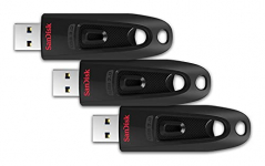 SanDisk SDCZ48-032G-GAM46T – Ultra de 32 GB Memoria flash USB con USB 3.0 y hasta 100 MB/s de lectura, Negro – paquete de 3 unidades