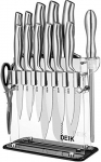 Deik Cuchillos Cocina, Juegos de Cuchillos de Acero Inoxidable con Soporte de Acrílico. Incluye 11 Cuchillos de Cocina, una Tijera, un Afilador y un Soporte de Acrílico