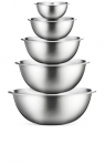 Juego de 5 cuencos de mezcla de acero inoxidable cepillado, fácil de limpiar, cuencos de anidación para ahorrar espacio, ideal para cocinar, hornear, preparar