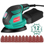 Lijadora Orbital 200W, HYCHIKA Lijadora Eléctrica 14000RPM con Motor de Cobre Puro, Multifuncional con Recogida de Polvo, 12PCS Lija (240/120/80 Grano), Lijadora Mouse para Múltiples Esquinas, Madera