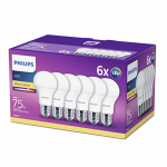 Philips Lighting – Bombilla LED esférica E27, 11 W, equivalente a 75 W, blanco cálido, 1055 lúmenes, no regulable, Paquete de 6