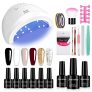 Jeensley Juego de Esmalte de Uñas en Gel de 6 Colores 7.5 ml, Kit de Inicio de Manicura Todo en Uno, con Lámpara LED UV de 48 W, Capa Base y Superior, Herramientas para Uñas, Negro Blanco Rojo