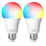 FITOP Bombilla Inteligente Alexa E27, RGBCW Bombilla Led Wifi Lámpara 9W Equivalente 80W, Compatible con Alexa Google Home Siri, 2700-6500K Luz Inteligente Bombilla, 2 Paquete