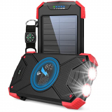Cargador Solar Móvil 10000mAh Batería Externa Portátil Qi Power Bank Tipo C Puerto de Entrada Linterna Dual, Brújula, A Prueba de Salpicaduras