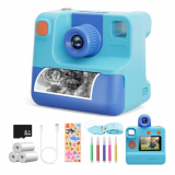 Camara Fotos Infantil Instantanea,Camara instanea para niños 1080P Cámara Instantánea con Tarjeta SD de 32GB,Bolígrafos de Colores y Papel de Impresión,Regalos Juguete (Blue)