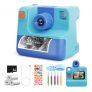 Camara Fotos Infantil Instantanea,Camara instanea para niños 1080P Cámara Instantánea con Tarjeta SD de 32GB,Bolígrafos de Colores y Papel de Impresión,Regalos Juguete (Blue)