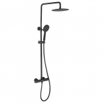 Ibergrif M21808B Sistema-Columna Cuadrado de Ducha Termostática con Rociador, Alcachofa, Manguera, Barra Ajustable y Soporte, Negro, Plata