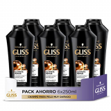 Gliss – Champú para pelo muy dañado con Keratina Líquida – Ultimate Repair – 6uds de 250ml (1.500ml)– Gama ultra reparación