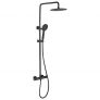 Ibergrif M21808B Sistema-Columna Cuadrado de Ducha Termostática con Rociador, Alcachofa, Manguera, Barra Ajustable y Soporte, Negro, Plata