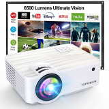 TOPVISION Proyector Cine en Casa de 6500 Lúmenes, 1080P Nativo Mini Proyector Portátil, Proyector LCD 1080P Full HD de 120000 Horas con Pantalla Máx de 300″, Compatible con HDMI/VGA/USB/AV/SD