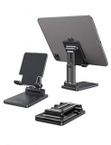 OMOTON Soporte Tablet Móvil Mesa, Multiángulo Soporte Plegable con Varilla Doble Ajustable, Dock Base Compatible con iPad Air 4 3 2, Huawei, Xiaomi Sumsung para Tablet 5-11 Pulgadas, Negro