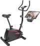 ANCHEER Bicicleta de fitness vertical de 10 niveles con resistencia magnética, bicicleta estática para ejercicio con pantalla LCD/soporte para tableta/agarre de pulso (Negro_2)