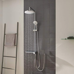 CECIPA Columna Ducha Sin Grifo con Estante , Set de Ducha Redonda 23*23cm en Acero Inoxidable para Baño,Ducha Columna Altura Ajustable con 3 Funciones Ducha de Mano