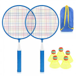 Wikay Set de Bádminton para Niños, Portátil Juguetes de Bádminton 7 en 1 Set de Bádminton para Juegos Deportivos Entre Padres e Hijos, Bolsa de Transporte Incluida (Azul)
