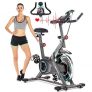 ANCHEER Bicicleta de spinning profesional con volante de inercia de 18 kg, resistencia ajustable, pantalla LCD, sillín ajustable, carga máxima de 120 kg, color gris