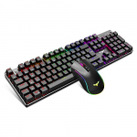 havit Teclado mecánico Gaming y ratón Español Teclados Gaming con Cable, Azul Anti-Efecto Fantasma de 105 Teclas, Ratón Gaming programable 4800DPI, Negro