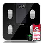 TRUE Know Bascula de Baño, Bascula Inteligente Digitales,Balanza Peso baño Bluetooth,Grasa Corporal y Muscular 14 Funciones Básicas,10,2 «x 10,2»,Pantalla LED (negro)