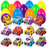 FunsLane Huevos de Pascua, 12 Piezas precargadas con Autos extraíbles, vehículos de Juguete para favores de Fiesta de Pascua, Rellenos de cestas de Pascua, Rellenos de Bolsas de Regalos