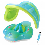 Coikes Flotador Bebés Inflable con Cubierta Solar Bebés Flotador de Natación Anillo Inflable Ajustable Bebés Flotadores con Bomba Natación Infantil Flotante Asiento para 6-36 Meses Bebé y Niños