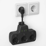 Regletas Enchufes USB C, Ladron Enchufes con Interruptor, Enchufe Múltiple USB con 3 Enchufes Schuko 3 Puertos USB, Adaptador Enchufe USB Pared con Interruptor Individual 0.1M Cable Corto, Negro
