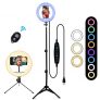 BLOOMWIN Aro de Luz 10» LED Anillo de Luz 26 Colores RGB Regulable con 2 Trípodes y Soporte para Teléfono 3 Modos y 10 Brillos Control Remoto Bluetooth para Selfie Youtube Video Tiktok Maquillaje