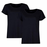 Camiseta para Mujer, Cuello Redondo o en Pico, Ligera, Transpirable y Suave, Manga Corta, Pack de 2 (Cuello Redondo – Negro, M)